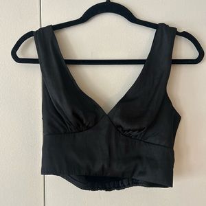 Lulus Black Satin V Neck Top